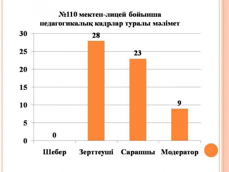 №110 мектеп-лицей бойынша педагогикалық кадрлар туралы мәлімет